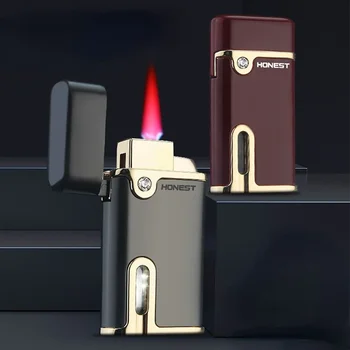 Новая ветрозащитная металлическая зажигалка Baicheng Visual с бутановым газом, Классическая зажигалка с холодным красным пламенем, мужские Подарочные Аксессуары для сигарет
