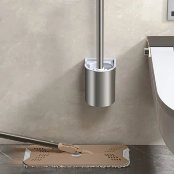 Современный алюминиевый настенный держатель для туалетной щетки в ванной комнате, прочный вертикальный ершик для унитаза без сверления.