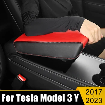 Автомобильные Аксессуары для Tesla Model 3 Y 2017 2018 2019 2020 2021 2022 2023 Кожаная крышка коробки для Подлокотников Отделка центральных Подлокотников