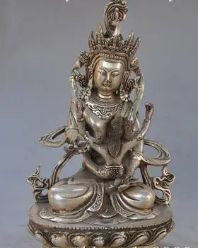 7 дюймов китайский буддизм тибет серебряная Ваджра тара Кваньинь Гуаньинь Статуя Богини будды
