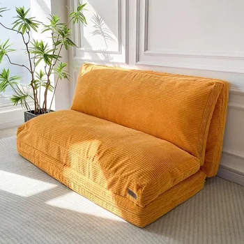 Раскладной диван-кровать с напольным матрасом для взрослых, очень толстый и длинный напольный диван с моющимся чехлом на шнуровке, оранжевый