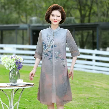Последнее Летнее Свободное Женское платье большого размера, Высококачественное винтажное платье из искусственного шелка с коротким рукавом