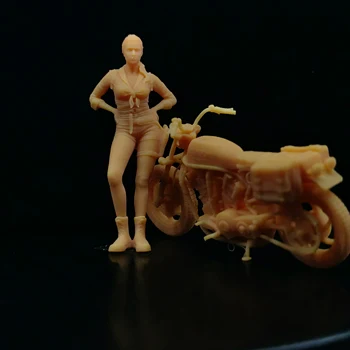 Масштабная модель 1/64 1/43 из смолы, женщины-солдаты и мотоциклы, Неокрашенная миниатюрная диорама, ручная роспись T307